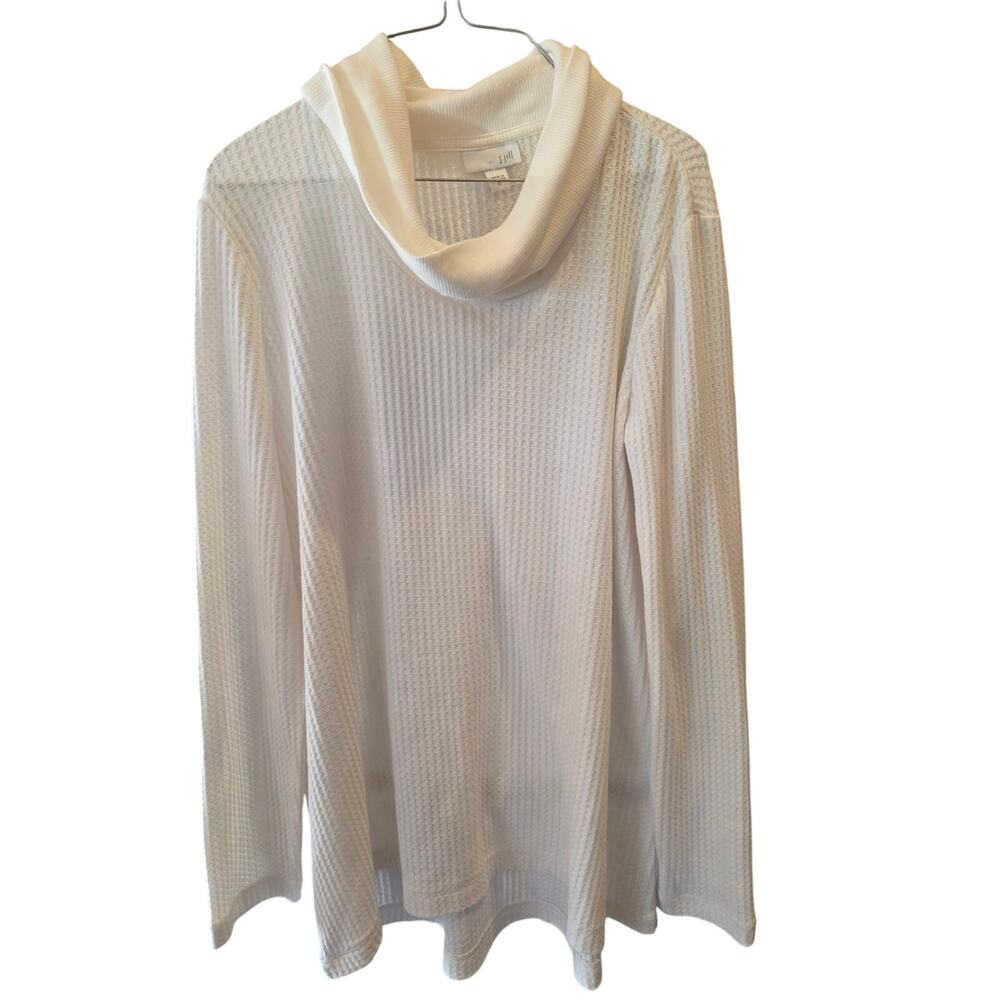J.Jill Waffle Knit Cowl‎ Neck Long Sleeve Top S Womens White Stretch Lagen Look